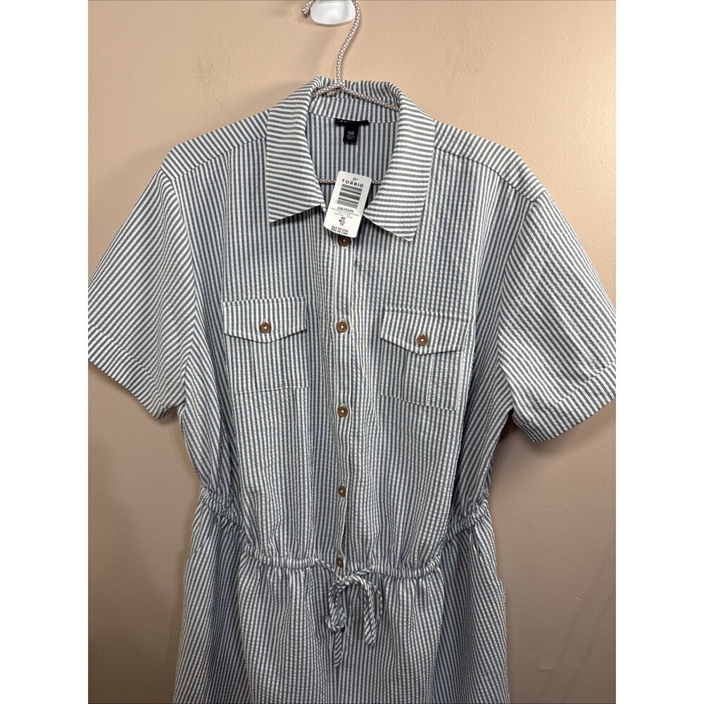 Torrid A-Line Mini Romper Size M/L 10 Button Striped Pockets Brand New Tags - Picture 2 of 11